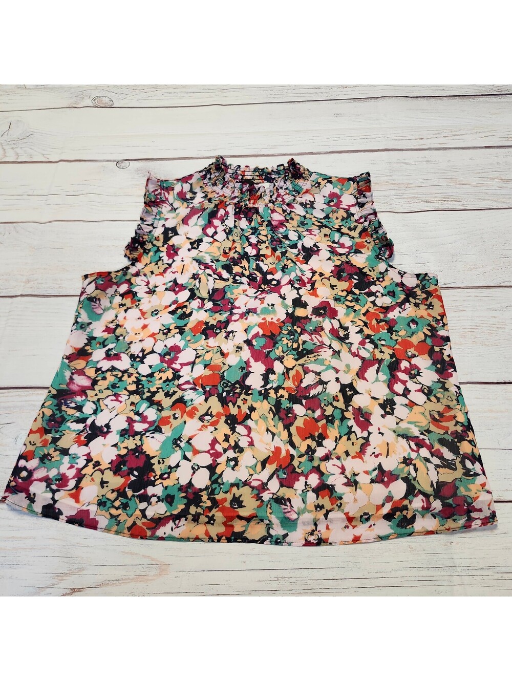 J.Crew Floral Sleeveless Blouse with Smocked Neck Size L